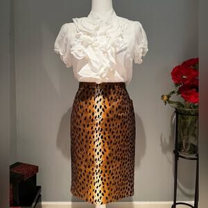 NEW Michael Kors Striped Leopard Print Cotton Pencil Skirt Sz 0 NWT